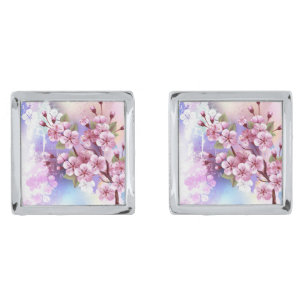 Pink Sakura on Painting Background Cufflinks
