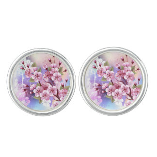 Pink Sakura on Painting Background Cufflinks