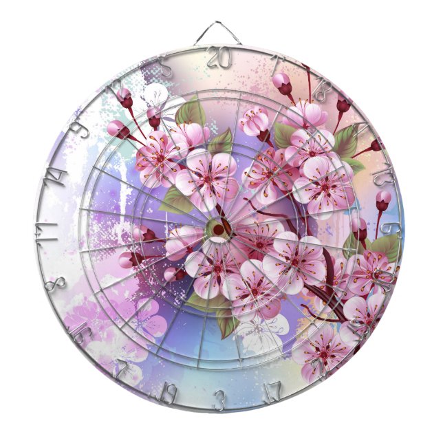 Pink Sakura on Painting Background Dart Board (Front)