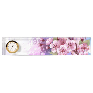 Pink Sakura on Painting Background Desk Name Plate