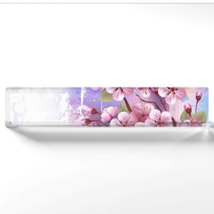 Pink Sakura on Painting Background Desk Name Plate