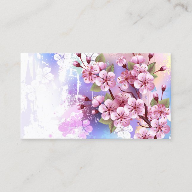 Pink Sakura on Painting Background Discount Card (Front)