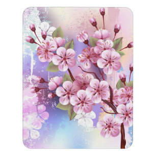 Pink Sakura on Painting Background Door Sign