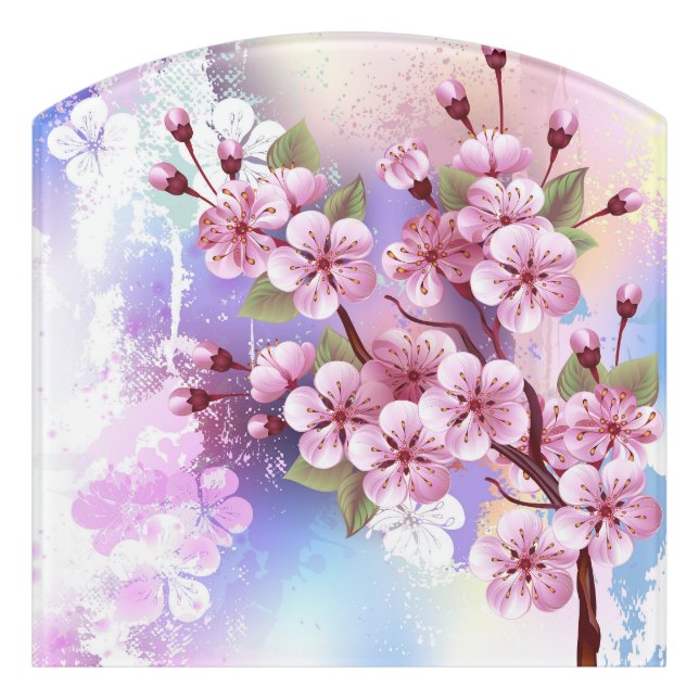 Pink Sakura on Painting Background Door Sign (Contour Front)