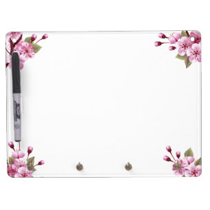 Pink Sakura on Painting Background Dry Erase Board With Keychain Holder