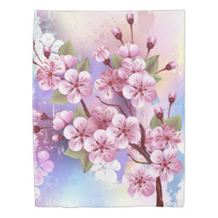 Pink Sakura on Painting Background Duvet Cover