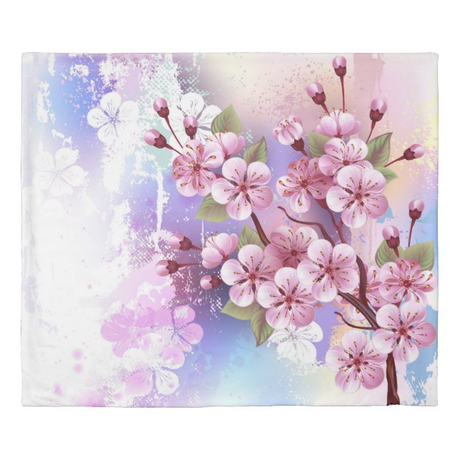 Pink Sakura on Painting Background Duvet Cover (Front)