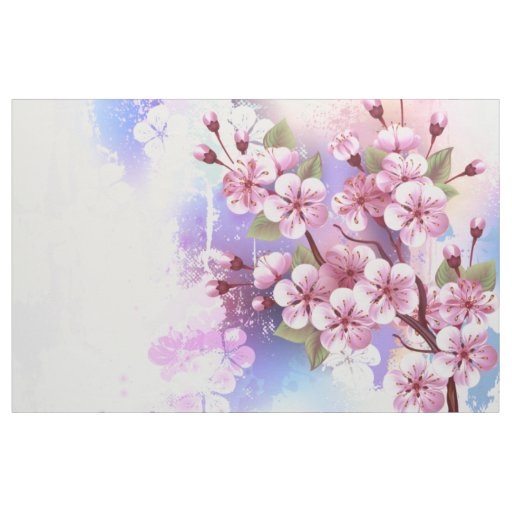 Pink Sakura on Painting Background Fabric