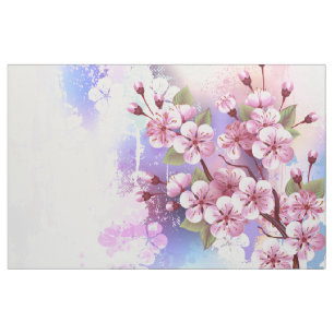 Pink Sakura on Painting Background Fabric