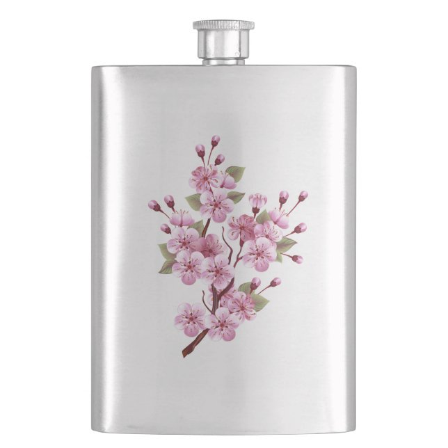 Pink Sakura on Painting Background Flask (Front)