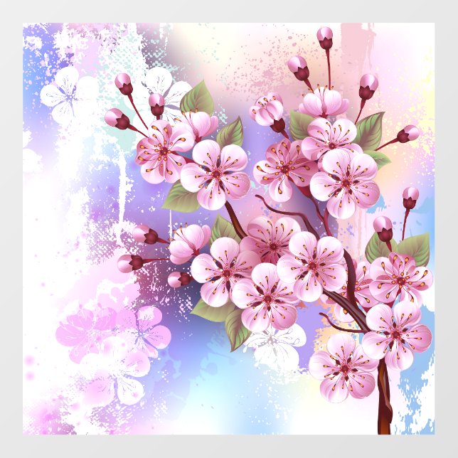 Pink Sakura on Painting Background Floor Decals (Front)