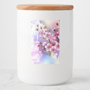 Pink Sakura on Painting Background Food Label