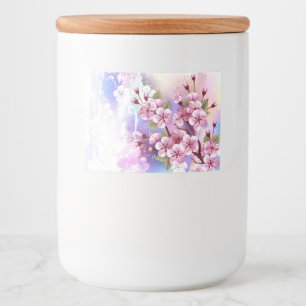 Pink Sakura on Painting Background Food Label