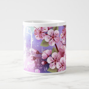 Pink Sakura on Painting Background Giant Coffee Mug