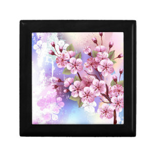 Pink Sakura on Painting Background Gift Box