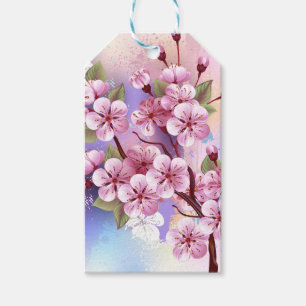 Pink Sakura on Painting Background Gift Tags