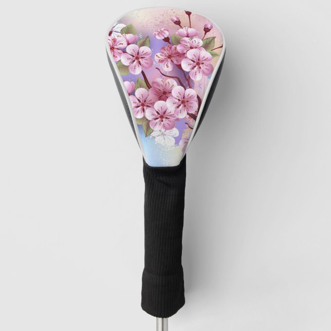 Pink Sakura on Painting Background Golf Head Cover (Front)