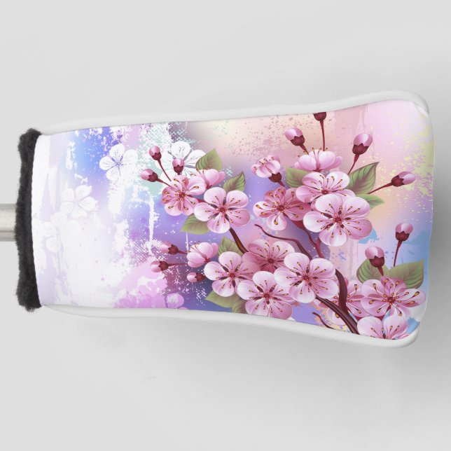 Pink Sakura on Painting Background Golf Head Cover (Front)