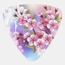Pink Sakura on Painting Background Guitar Pick