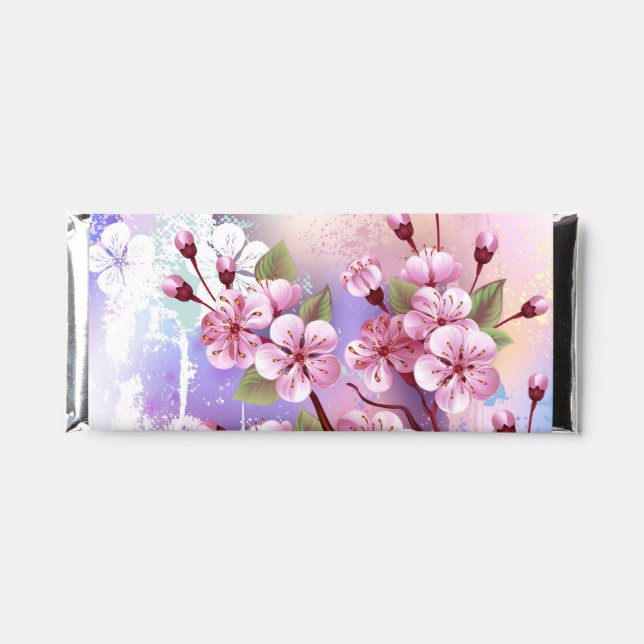Pink Sakura on Painting Background Hershey Bar Favors (Front)