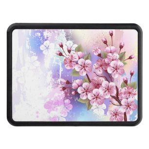 Pink Sakura on Painting Background Hitch Cover