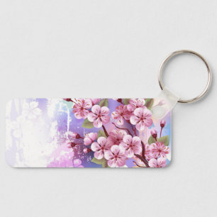 Pink Sakura on Painting Background Keychain