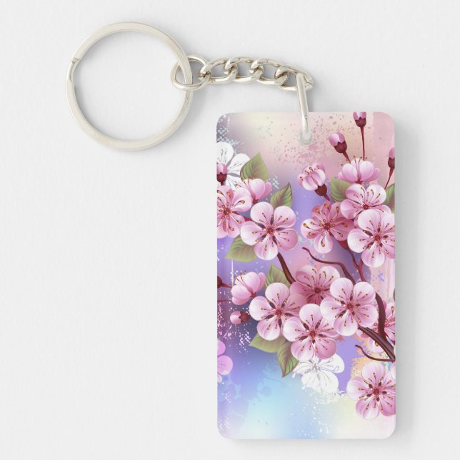 Pink Sakura on Painting Background Keychain (Front)