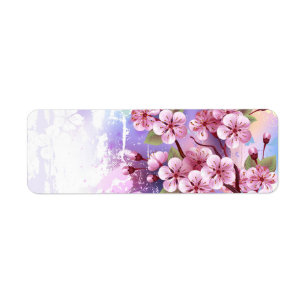 Pink Sakura on Painting Background Label