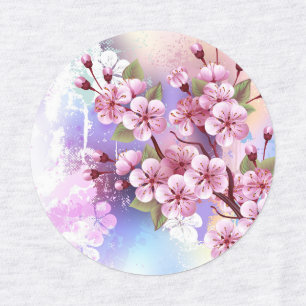 Pink Sakura on Painting Background Labels