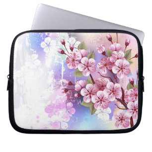 Pink Sakura on Painting Background Laptop Sleeve