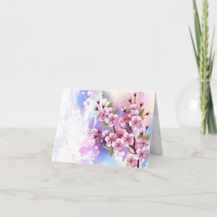 Pink Sakura on Painting Background Letterpress Thank You Card