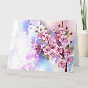 Pink Sakura on Painting Background Letterpress Thank You Card