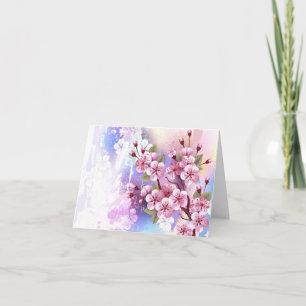 Pink Sakura on Painting Background Letterpress Thank You Card
