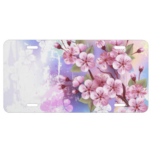 Pink Sakura on Painting Background License Plate