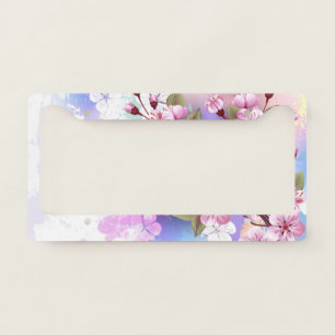 Pink Sakura on Painting Background License Plate Frame