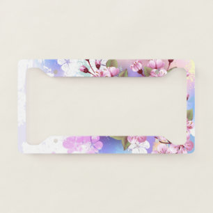 Pink Sakura on Painting Background License Plate Frame