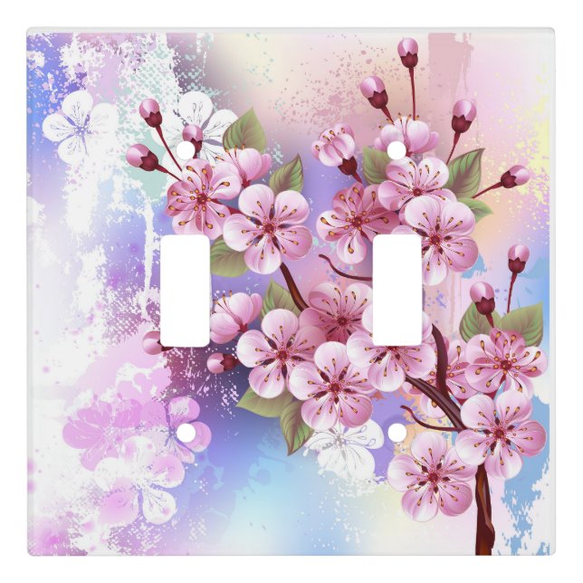 Pink Sakura on Painting Background Light Switch Cover (Front)