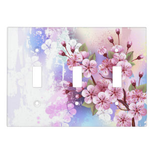 Pink Sakura on Painting Background Light Switch Cover
