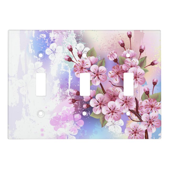 Pink Sakura on Painting Background Light Switch Cover (Front)