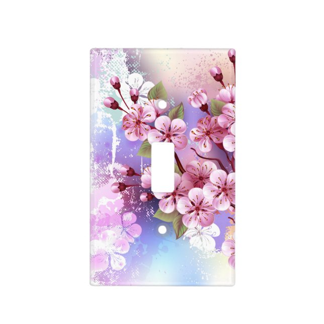 Pink Sakura on Painting Background Light Switch Cover (Front)