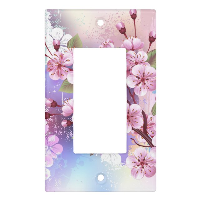 Pink Sakura on Painting Background Light Switch Cover (Front)