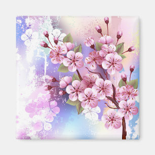 Pink Sakura on Painting Background Magnet