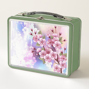 Pink Sakura on Painting Background Metal Lunch Box