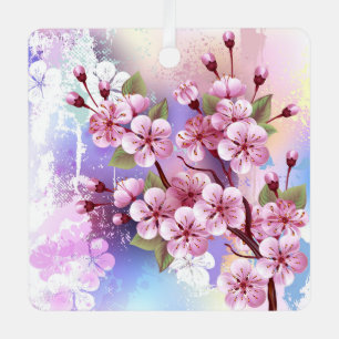 Pink Sakura on Painting Background Metal Ornament