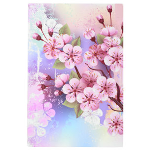 Pink Sakura on Painting Background Metal Print