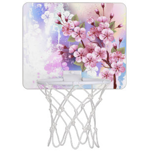 Pink Sakura on Painting Background Mini Basketball Hoop
