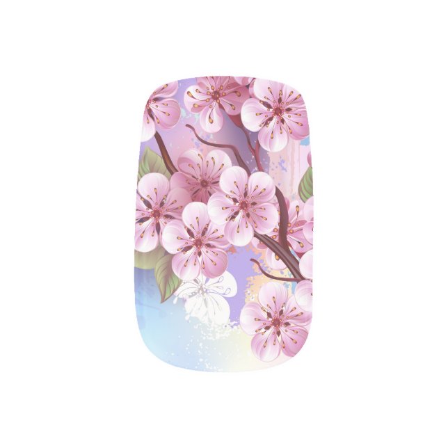 Pink Sakura on Painting Background Minx Nail Art (Left Thumb)