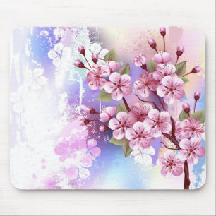 Pink Sakura on Painting Background Mouse Pad