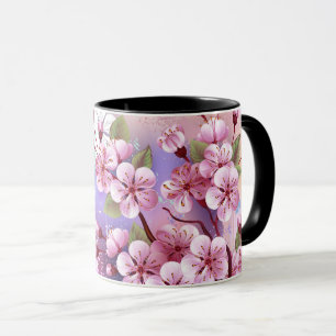 Pink Sakura on Painting Background Mug