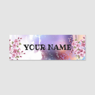 Pink Sakura on Painting Background Name Tag